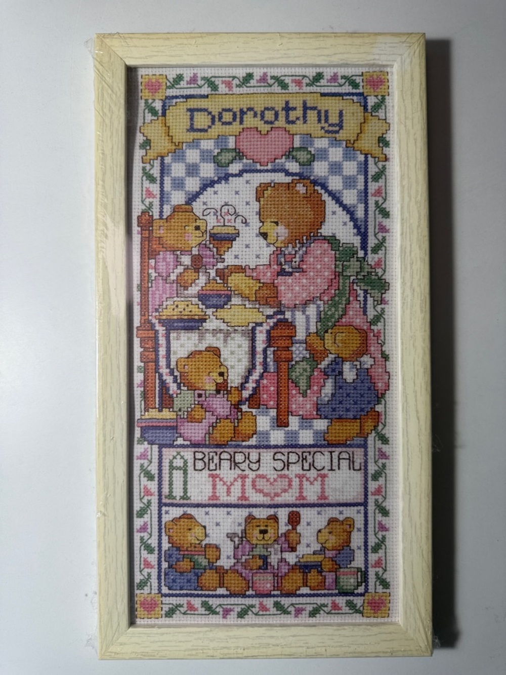 Beary Special Mom Cross Stitch kit with plastic frame